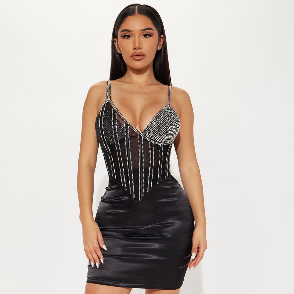 Black embellished mini dress